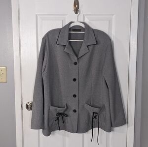 Vintage 80s Intriguing Threads Grey‎ Knit Bow Detail Button Up Coat Size 1X